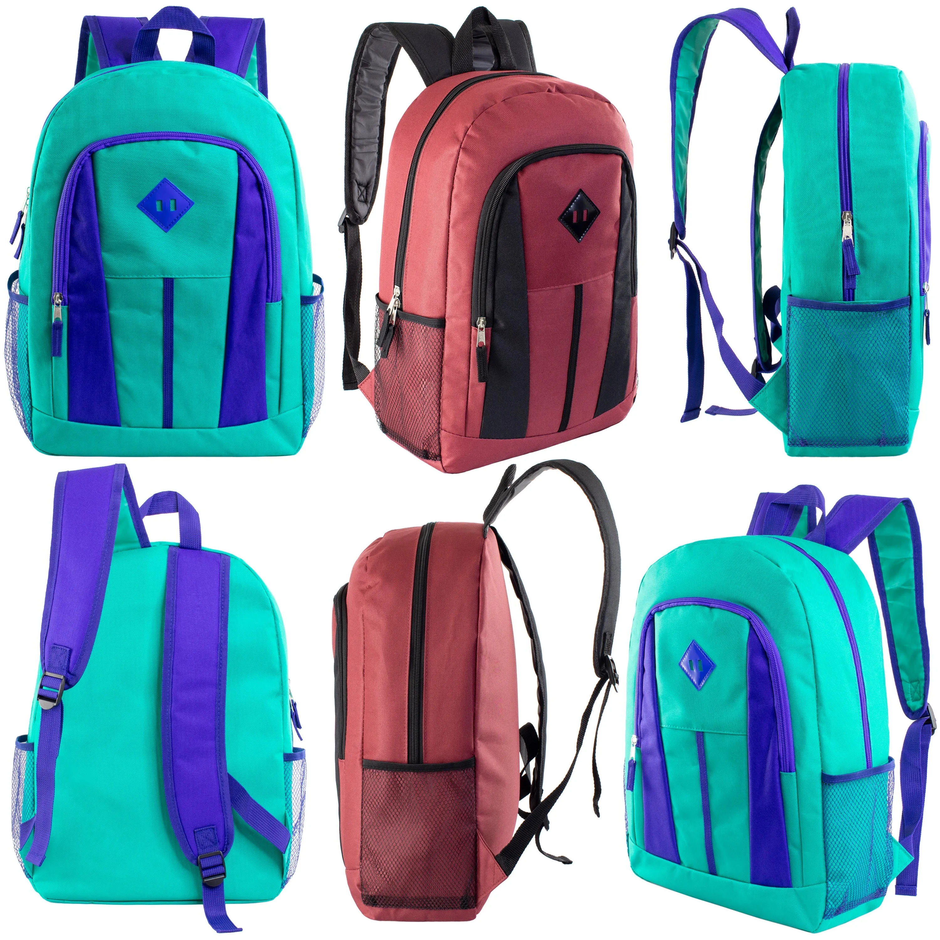 12 Wholesale 17" Diamond Patch Backpacks 12 Bulk School Supply Kits