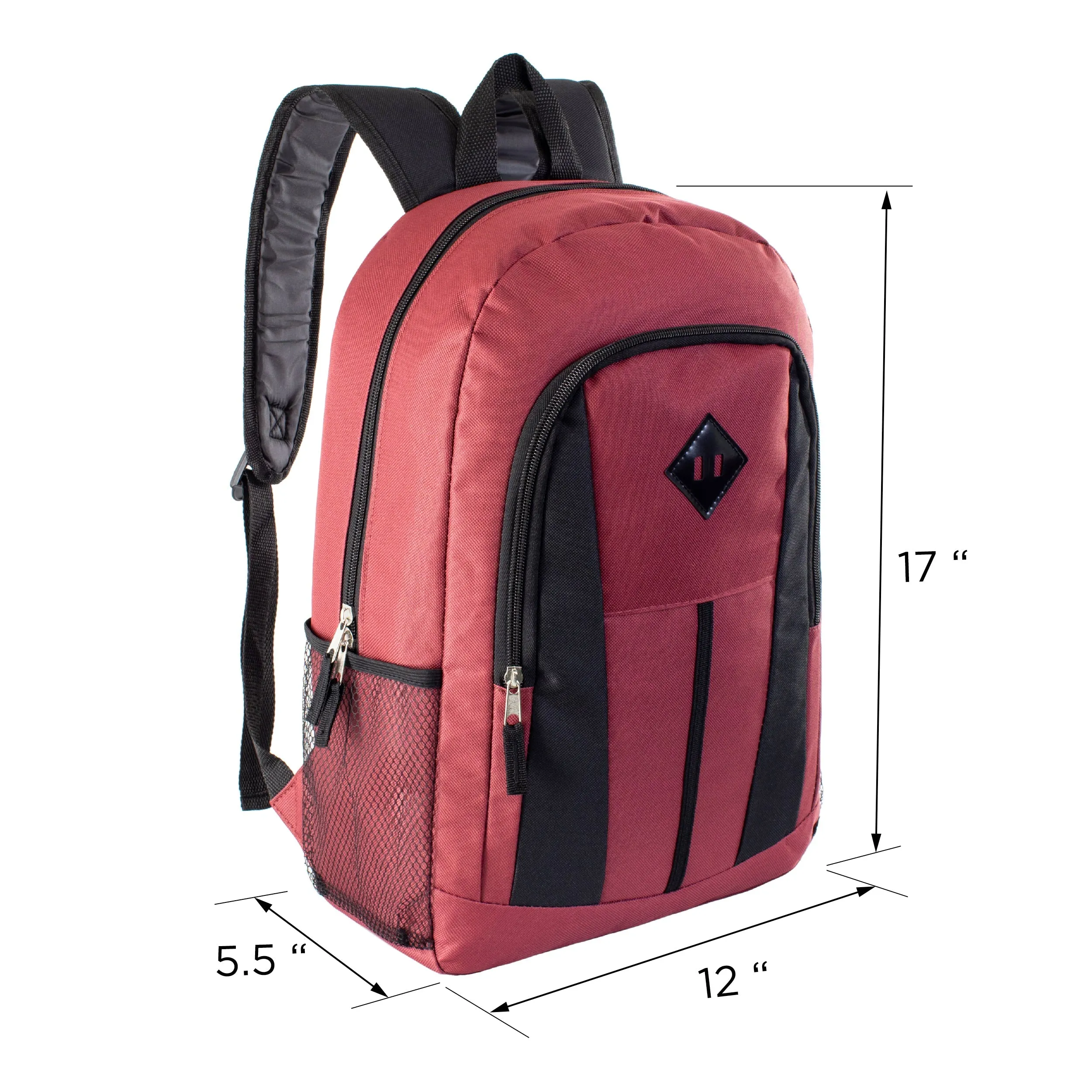 12 Wholesale 17" Diamond Patch Backpacks 12 Bulk School Supply Kits