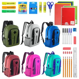 12 Wholesale 17" Diamond Patch Backpacks 12 Bulk School Supply Kits