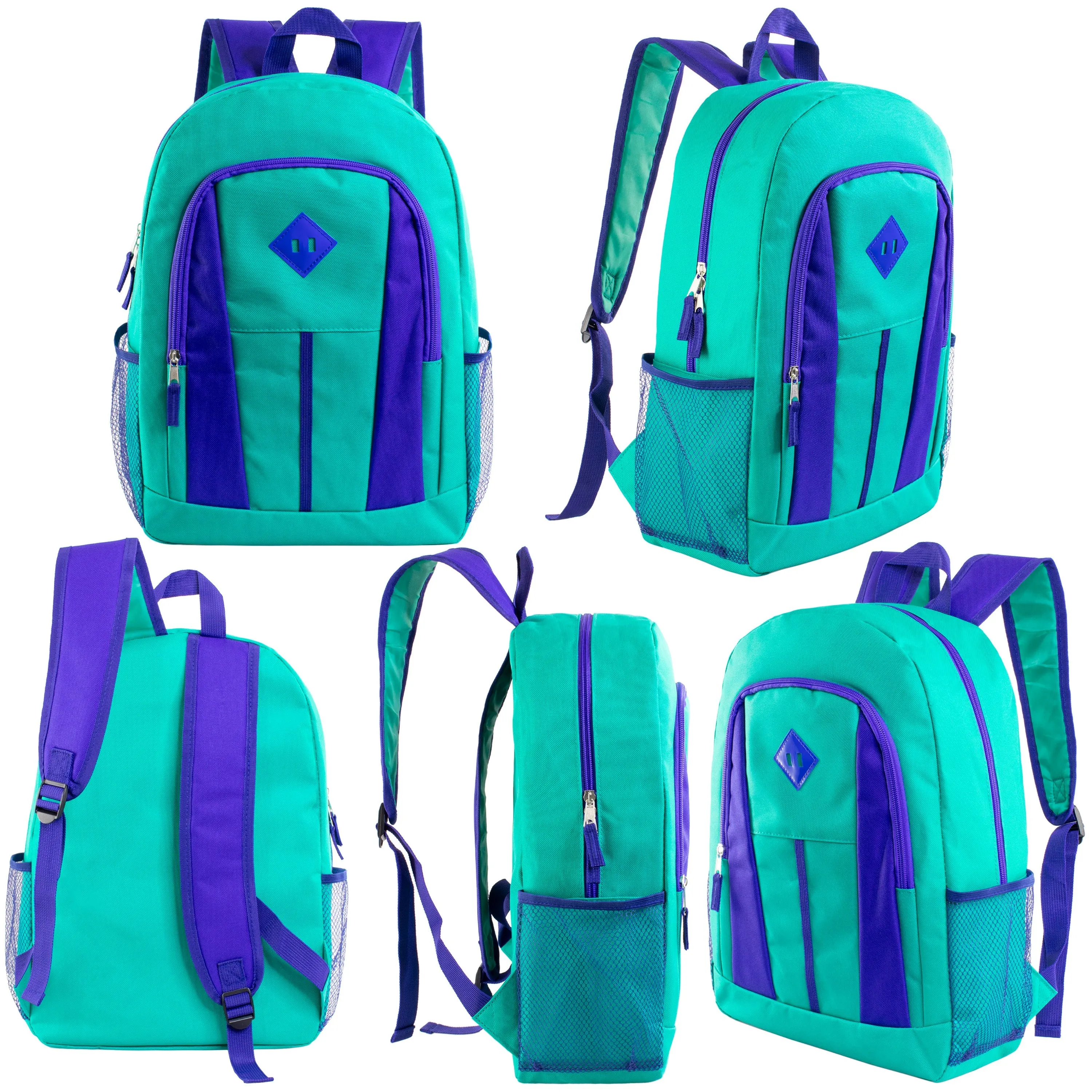 12 Wholesale 17" Diamond Patch Backpacks 12 Bulk School Supply Kits