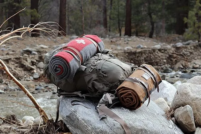 1844 Helko Werk Germany Waxed Canvas Bedroll & Swiss Army Blanket Bundle - Camping Bedroll with Leather Straps and Zipper - Waterproof Portable Bed (Blanket   Bedroll Olive) #F8761OB