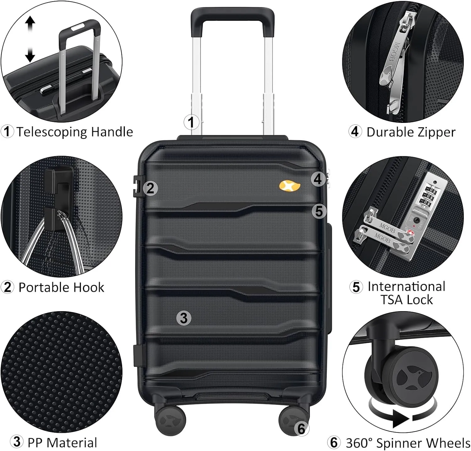 Airline Approved Lightweight Hard Shell Carry On Luggage with TSA Lock, 20 Inch