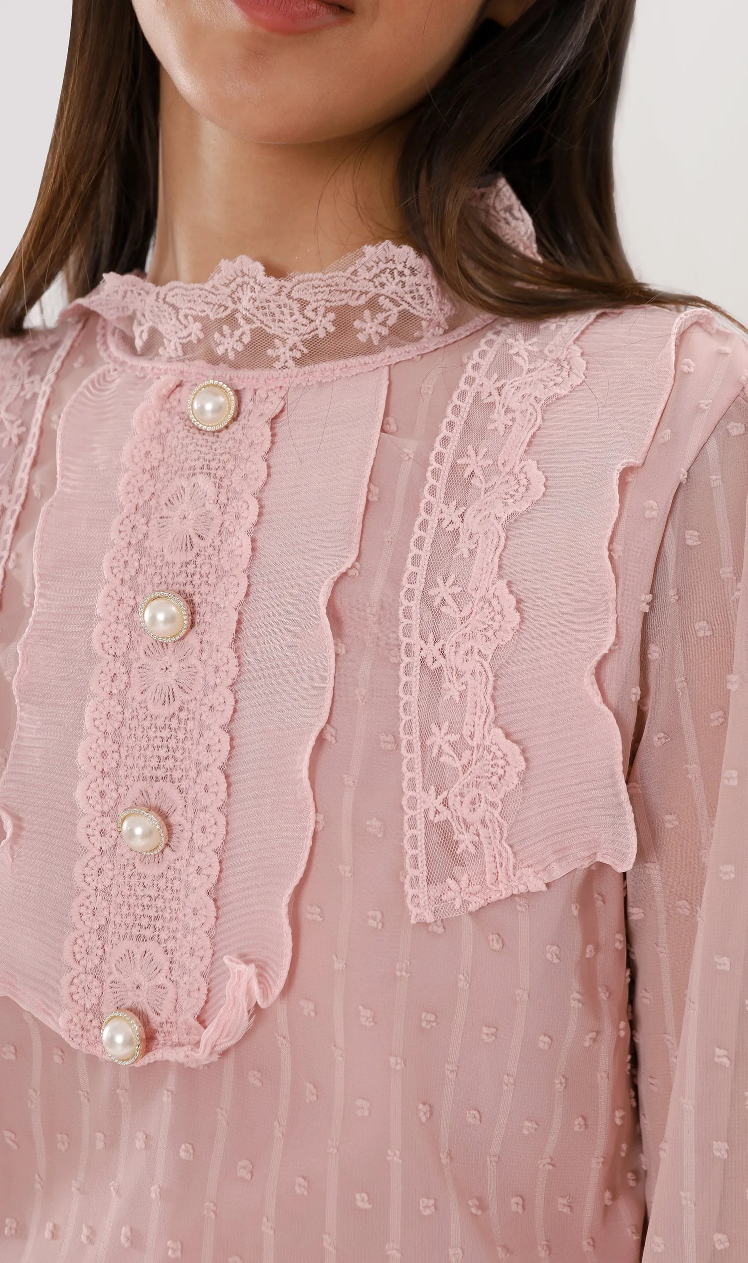 ALORA Lace-Trimmed Long-Sleeve Top (Blush)