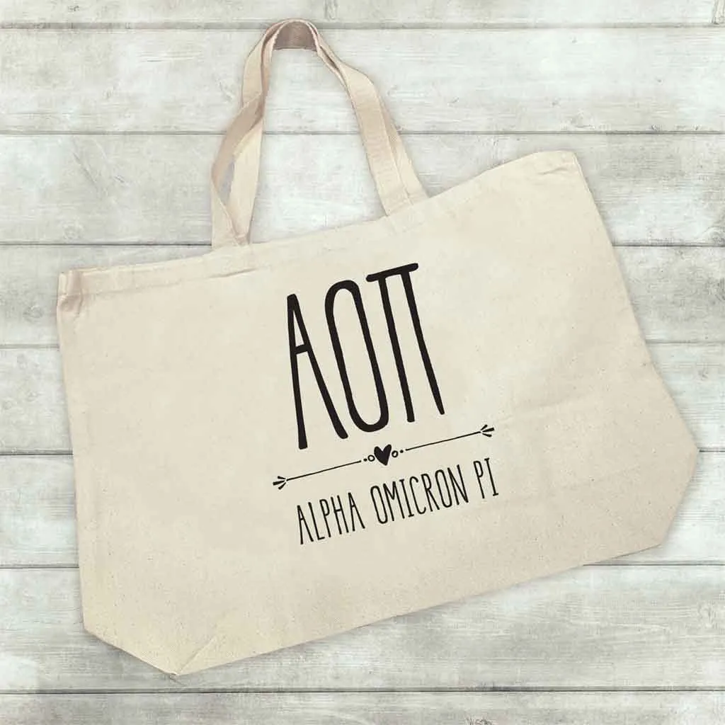 Alpha Omicron Pi Stylized Sorority Greek Letters Printed Canvas Bag