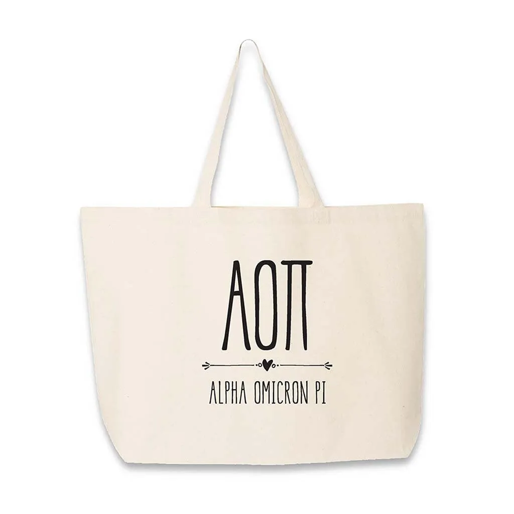 Alpha Omicron Pi Stylized Sorority Greek Letters Printed Canvas Bag