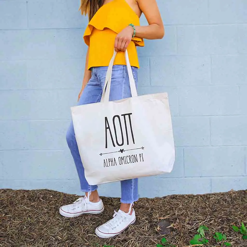 Alpha Omicron Pi Stylized Sorority Greek Letters Printed Canvas Bag