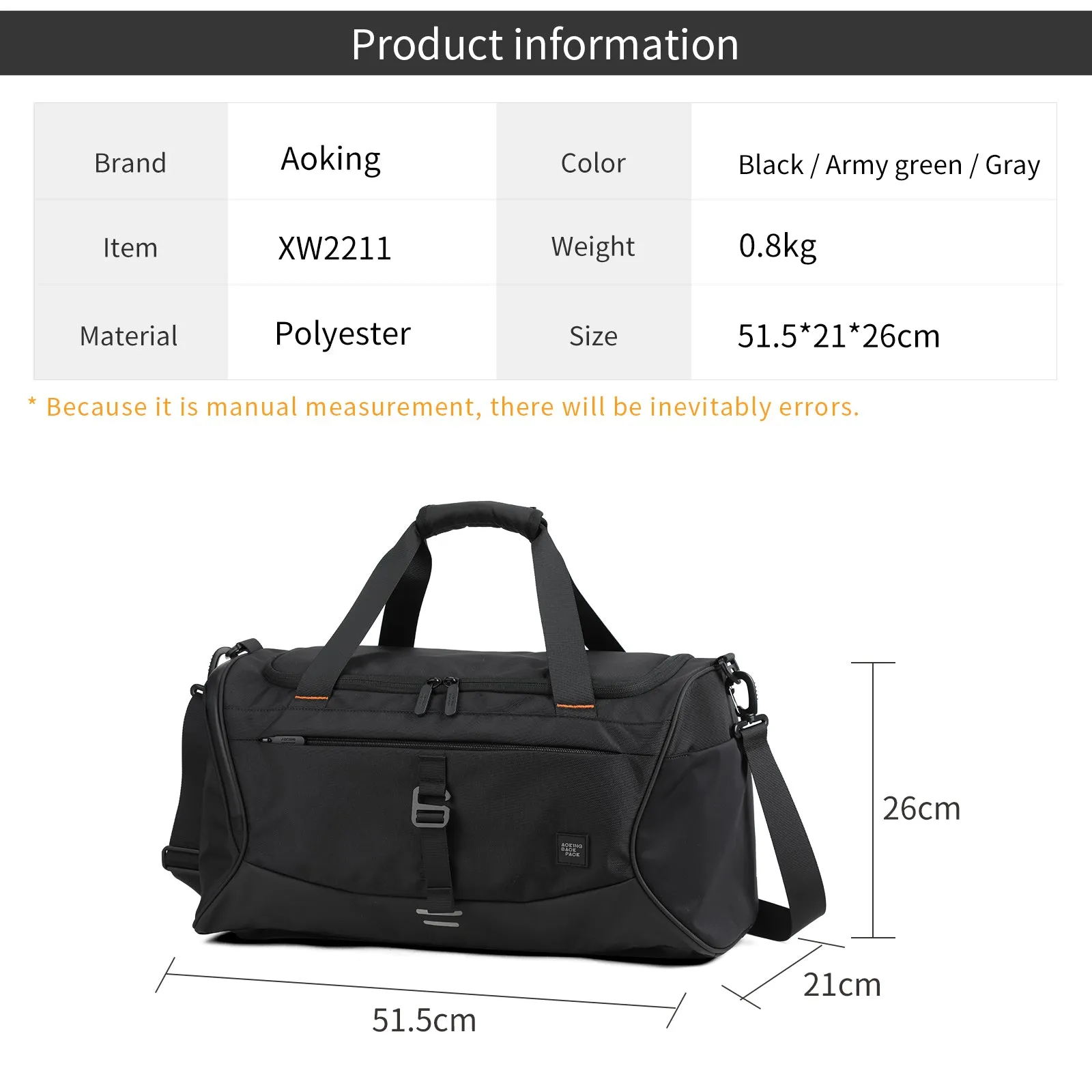 Aoking Travel Bag Large Capacity Duffel Bag XW2211