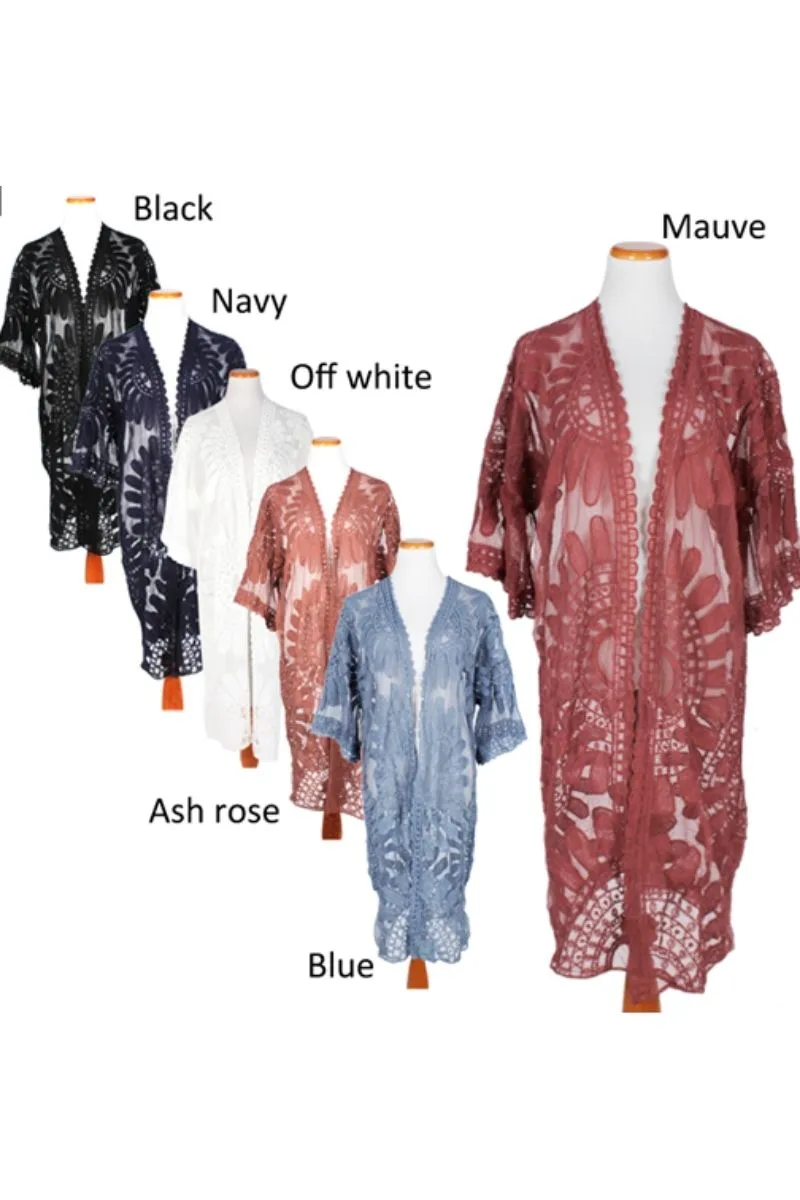 ATO9059 - Sheer Kimono with Lace Details