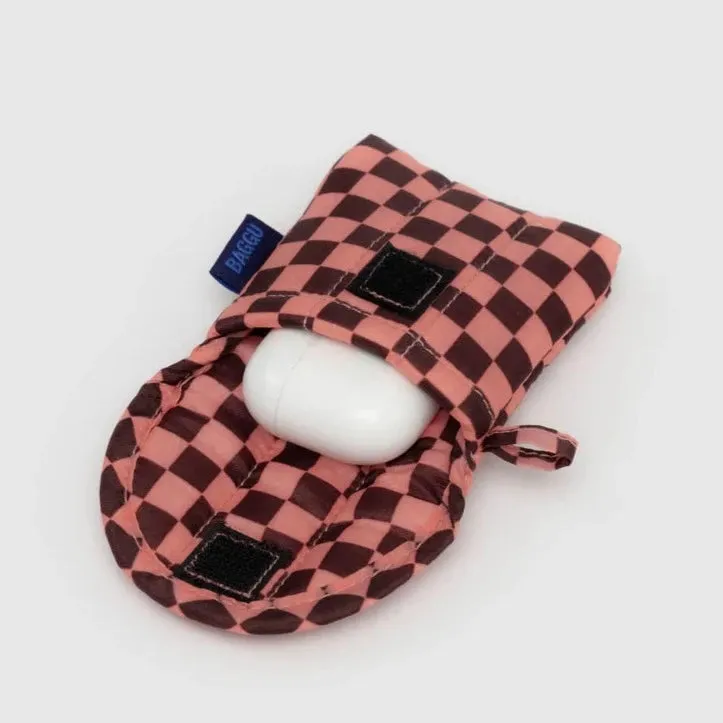 Baggu Puffy Earbud Case - Pink Brown Check