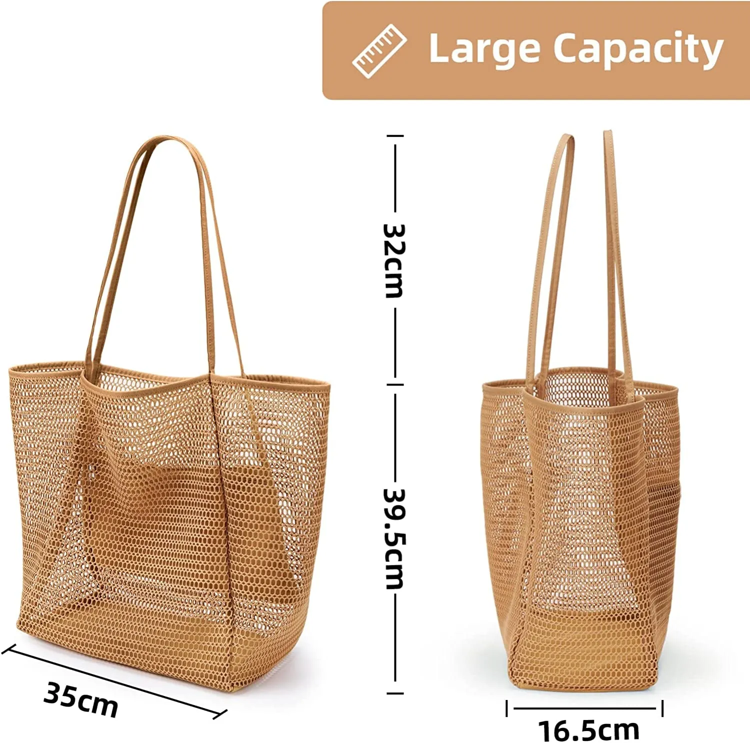 Beachnylon Mesh Tote Bag, Casual Tote Bag Hobo Women Foldable MAX 23L Shoulder Bag for Beach Picnic Vacation