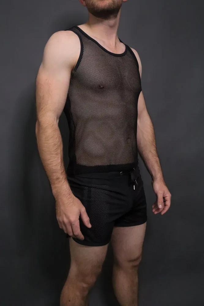 Black Mens Mesh Singlet