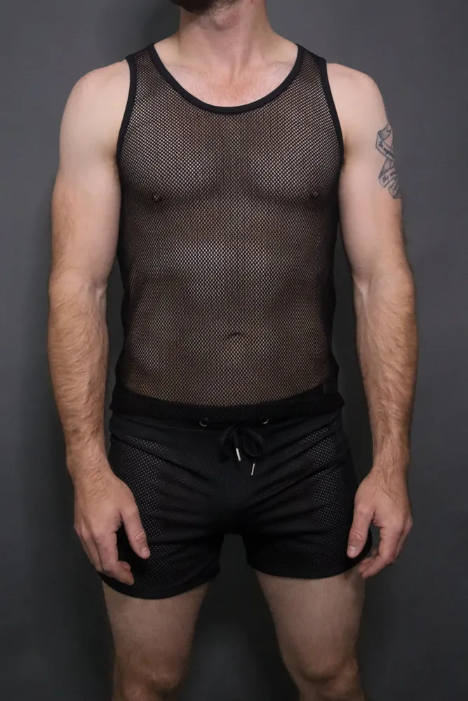 Black Mens Mesh Singlet