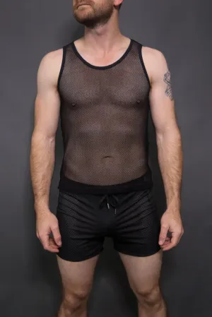 Black Mens Mesh Singlet