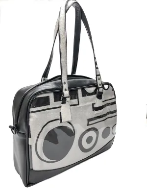 Briefcase in mod reproduction barkcloth