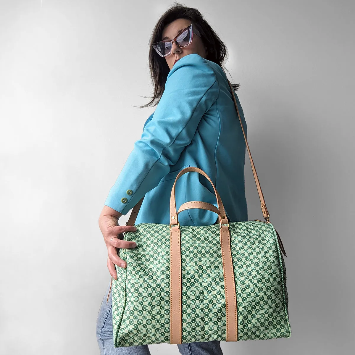 Canvas Large Duffle with Vegetable Tanned Leather and Strap