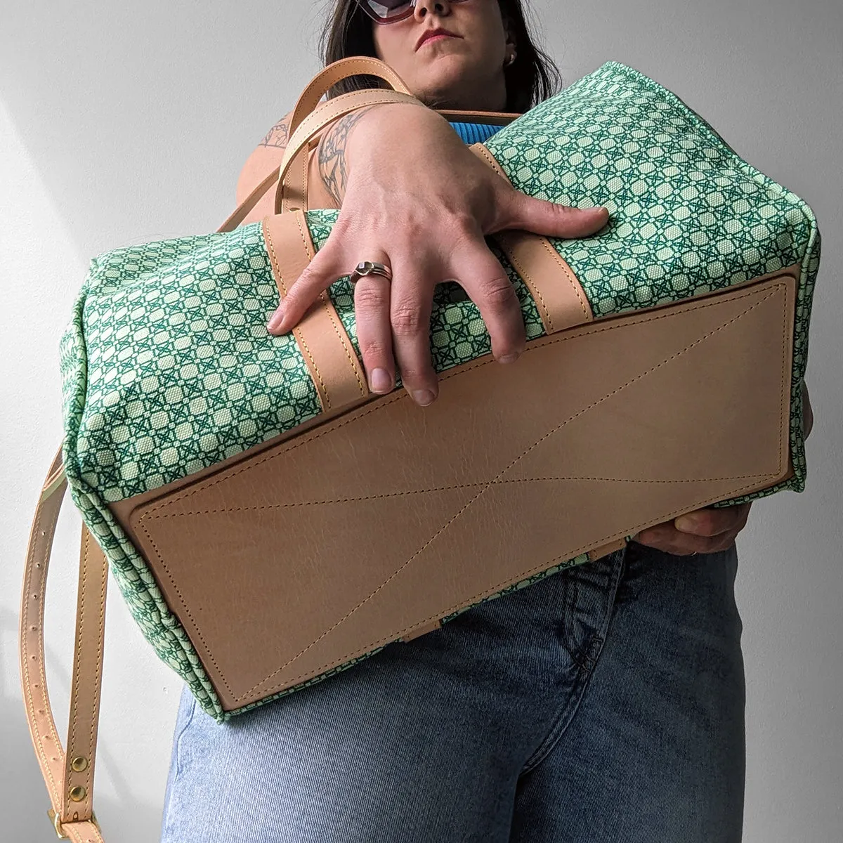 Canvas Large Duffle with Vegetable Tanned Leather and Strap