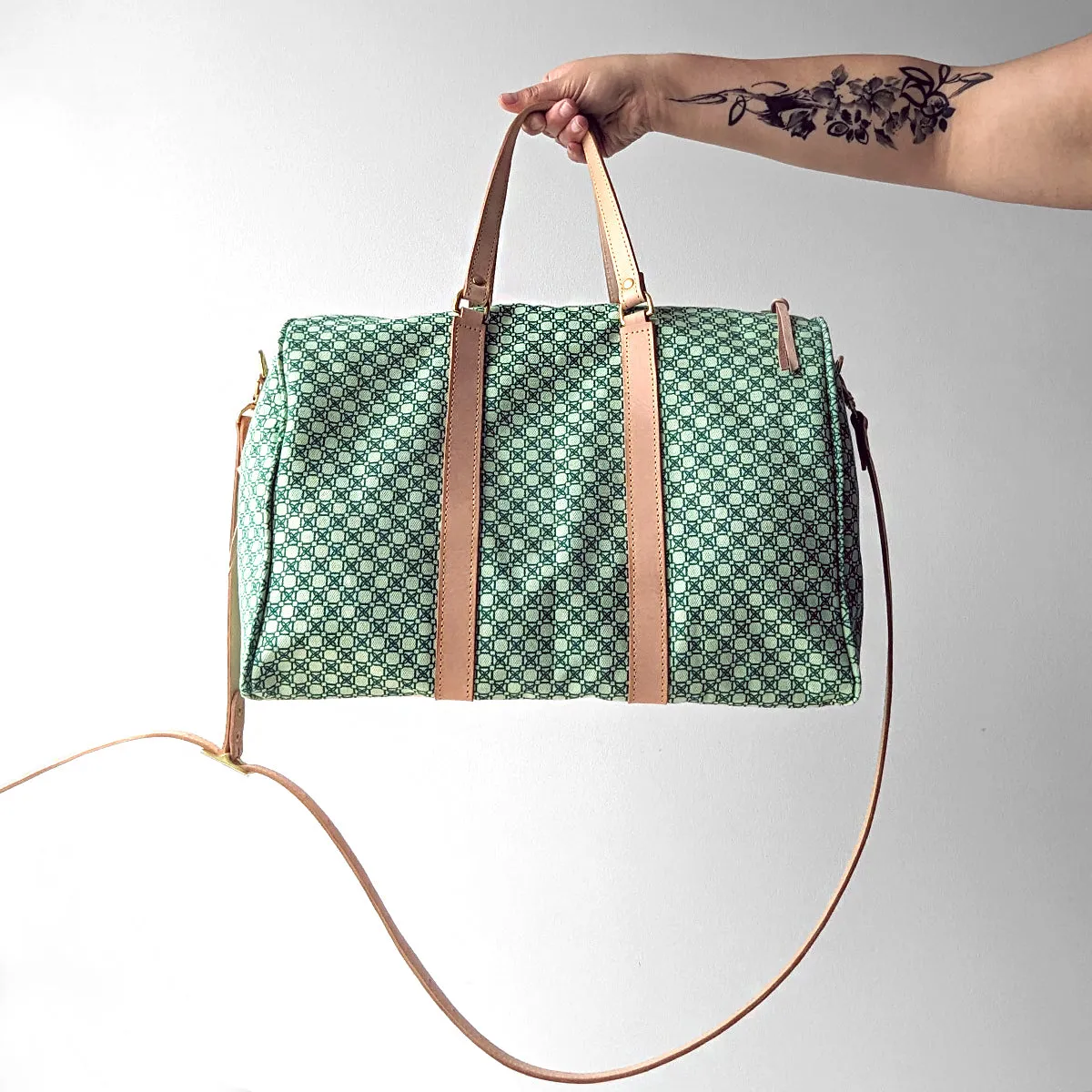 Canvas Large Duffle with Vegetable Tanned Leather and Strap