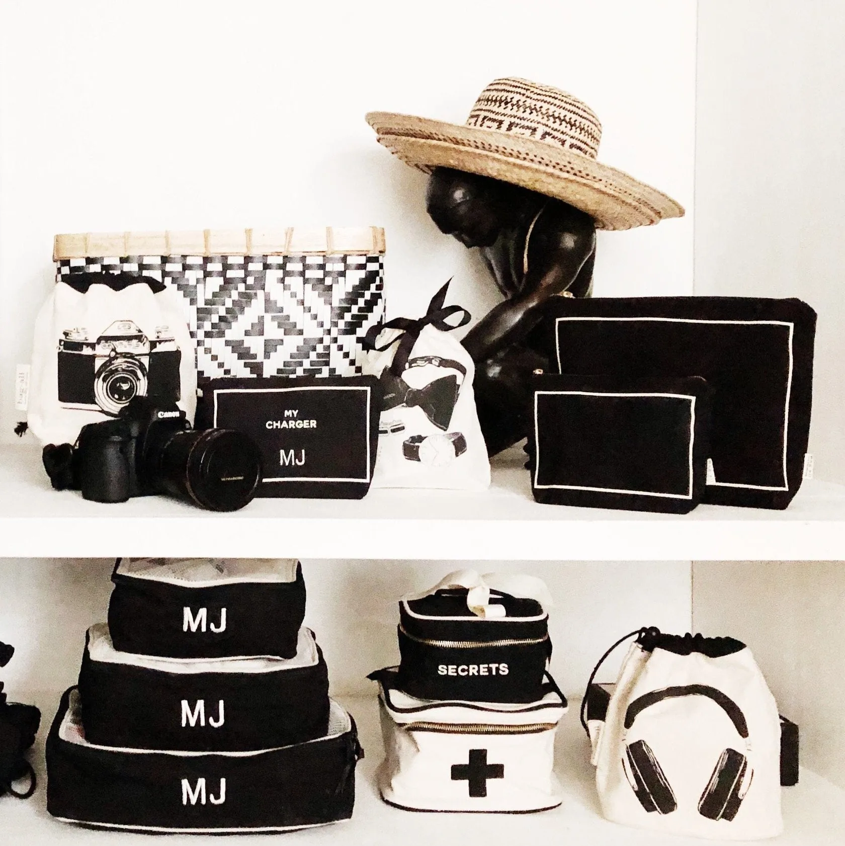 Canvas Packing Cubes - Black/White