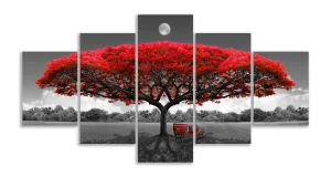 Canvas Wall Art Red Tree Wall Art with Moon Black and White Landscape