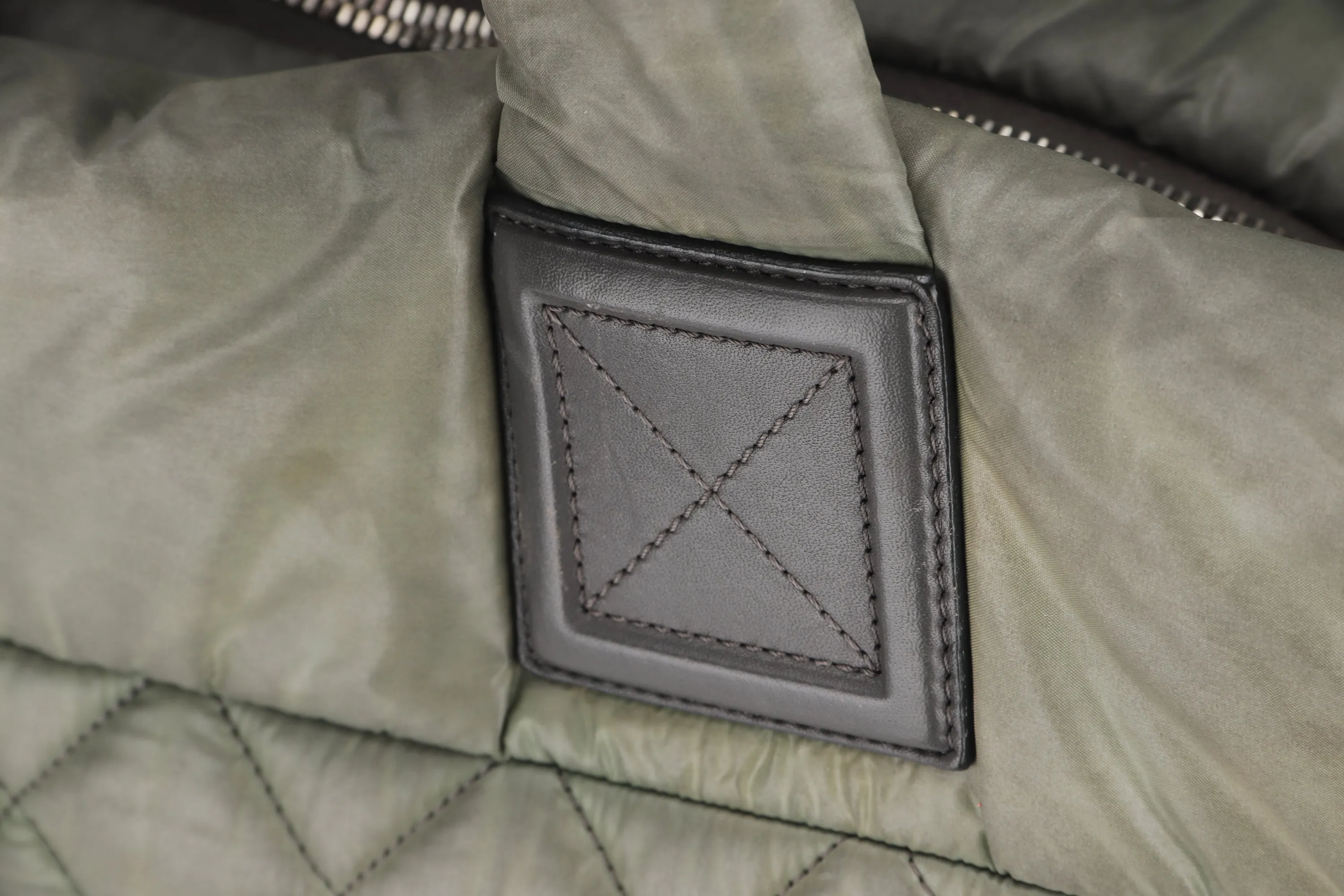 CHANEL COCO COCOON REVERSIBLE TOTE BAG (1358xxxx) ARMY GREEN & GREY NYLON SILVER HARDWARE, NO CARD & DUST COVER