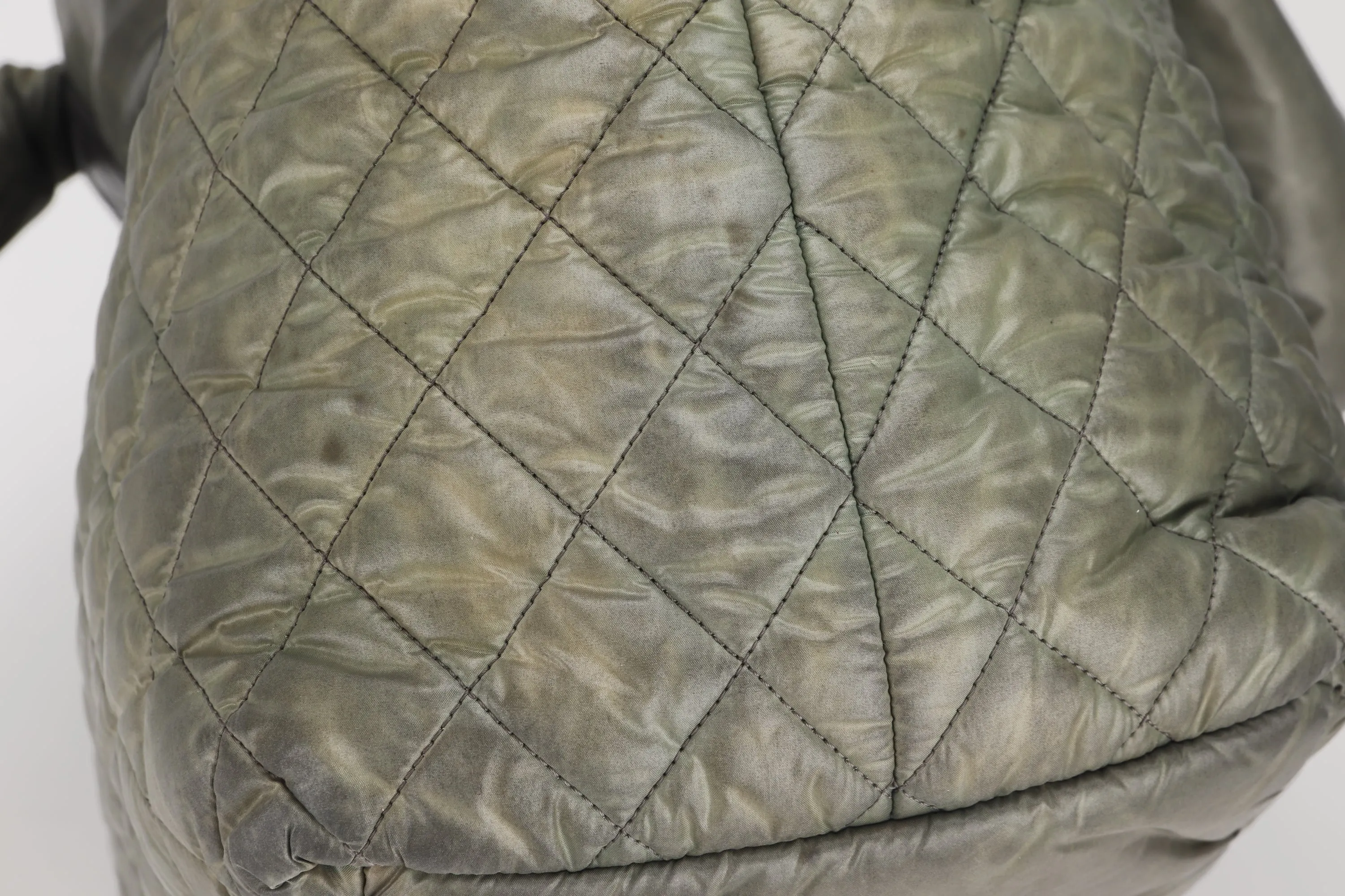 CHANEL COCO COCOON REVERSIBLE TOTE BAG (1358xxxx) ARMY GREEN & GREY NYLON SILVER HARDWARE, NO CARD & DUST COVER