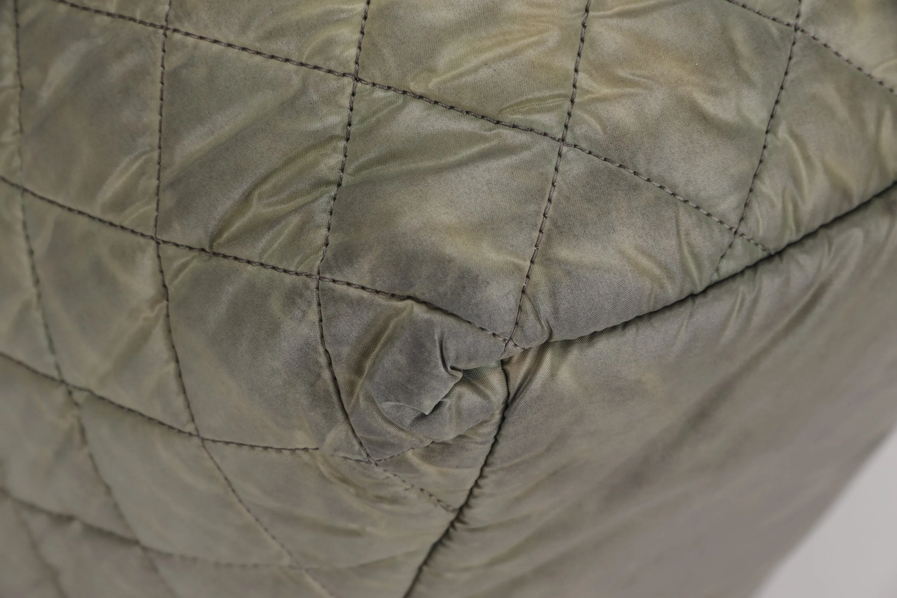 CHANEL COCO COCOON REVERSIBLE TOTE BAG (1358xxxx) ARMY GREEN & GREY NYLON SILVER HARDWARE, NO CARD & DUST COVER