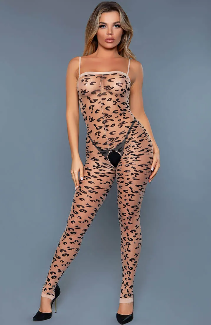 Crotchless leopard bodystocking - Luscious Leopard