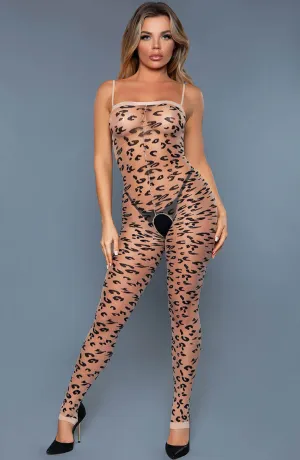 Crotchless leopard bodystocking - Luscious Leopard