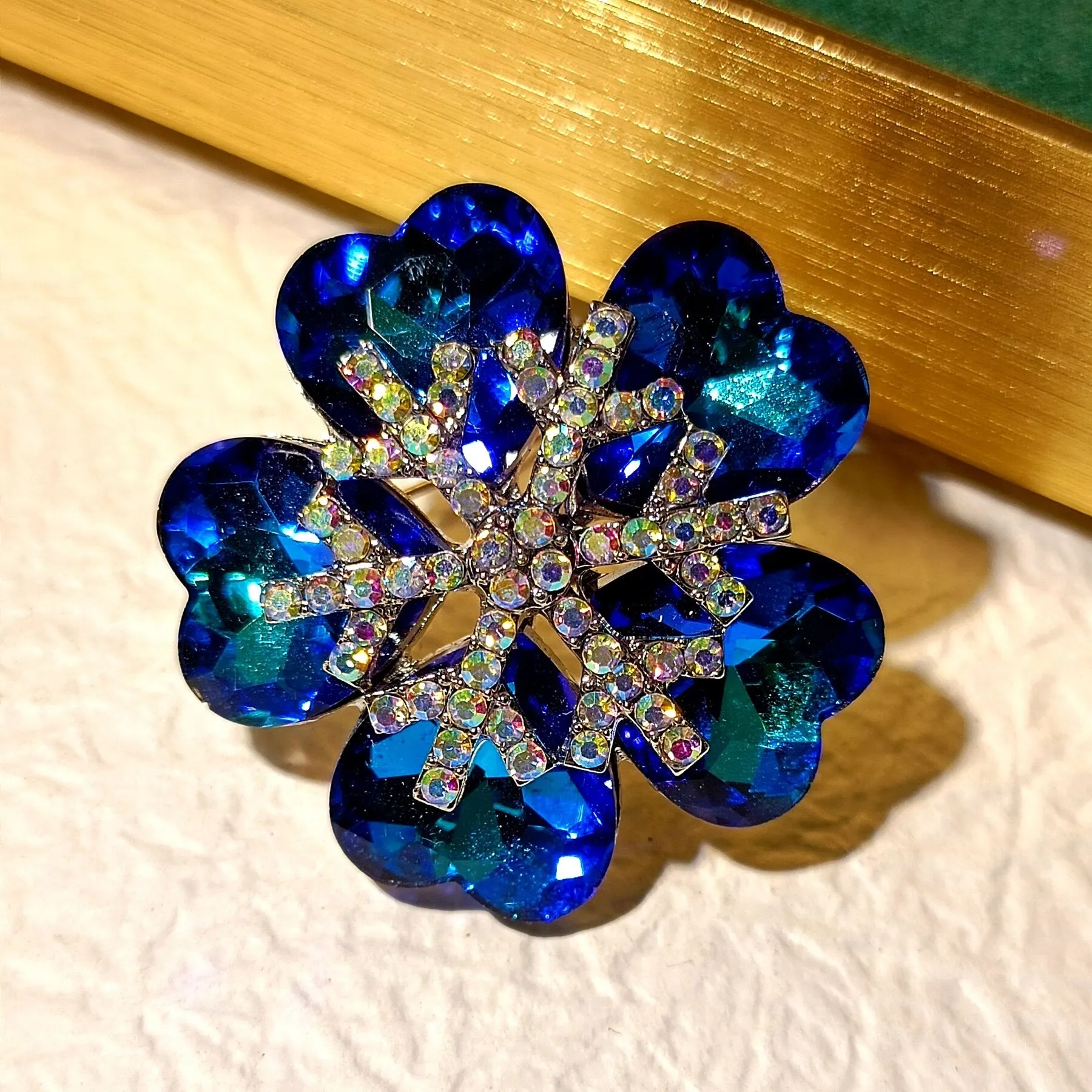 Deliciated Blue Heart Shaped Flower Brooch with AB Snowflake Accent