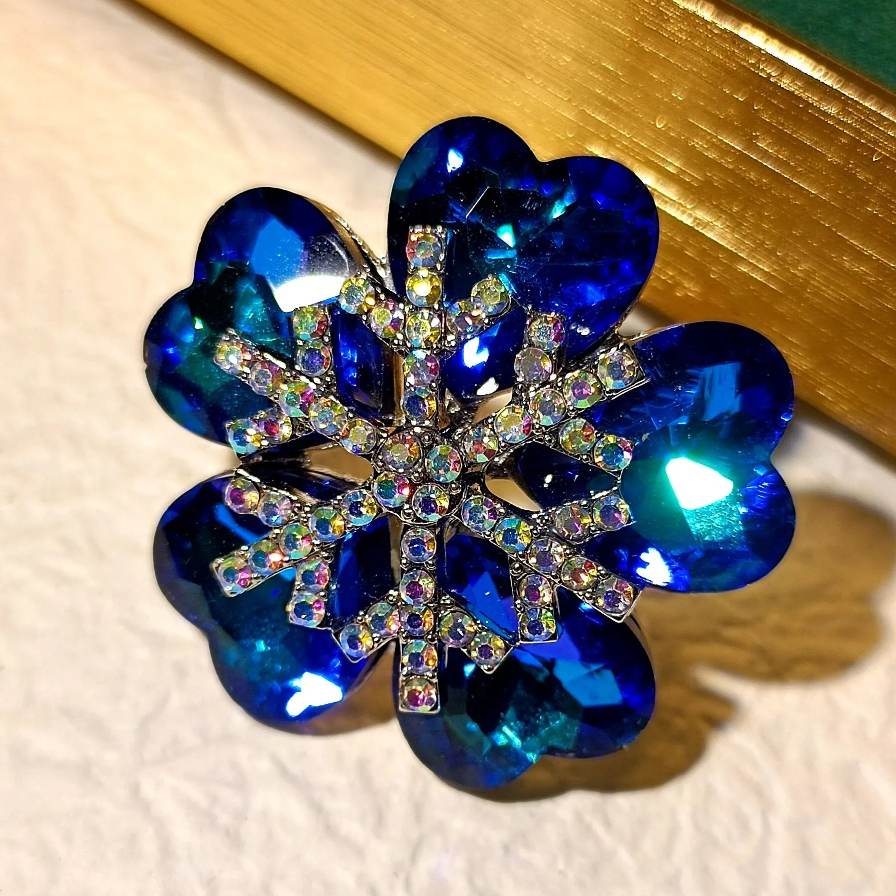 Deliciated Blue Heart Shaped Flower Brooch with AB Snowflake Accent