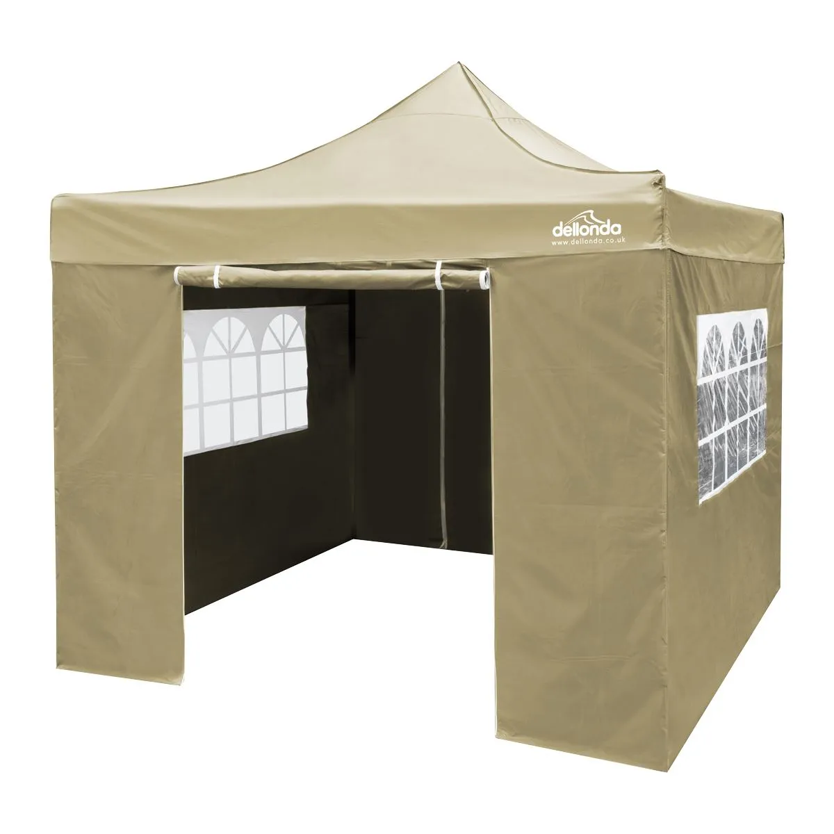Dellonda Premium 3x3m Pop-Up Gazebo & Side Walls, PVC Coated, Water Resistant Fabric with Carry Bag, Rope, Stakes & Weight Bags - Beige