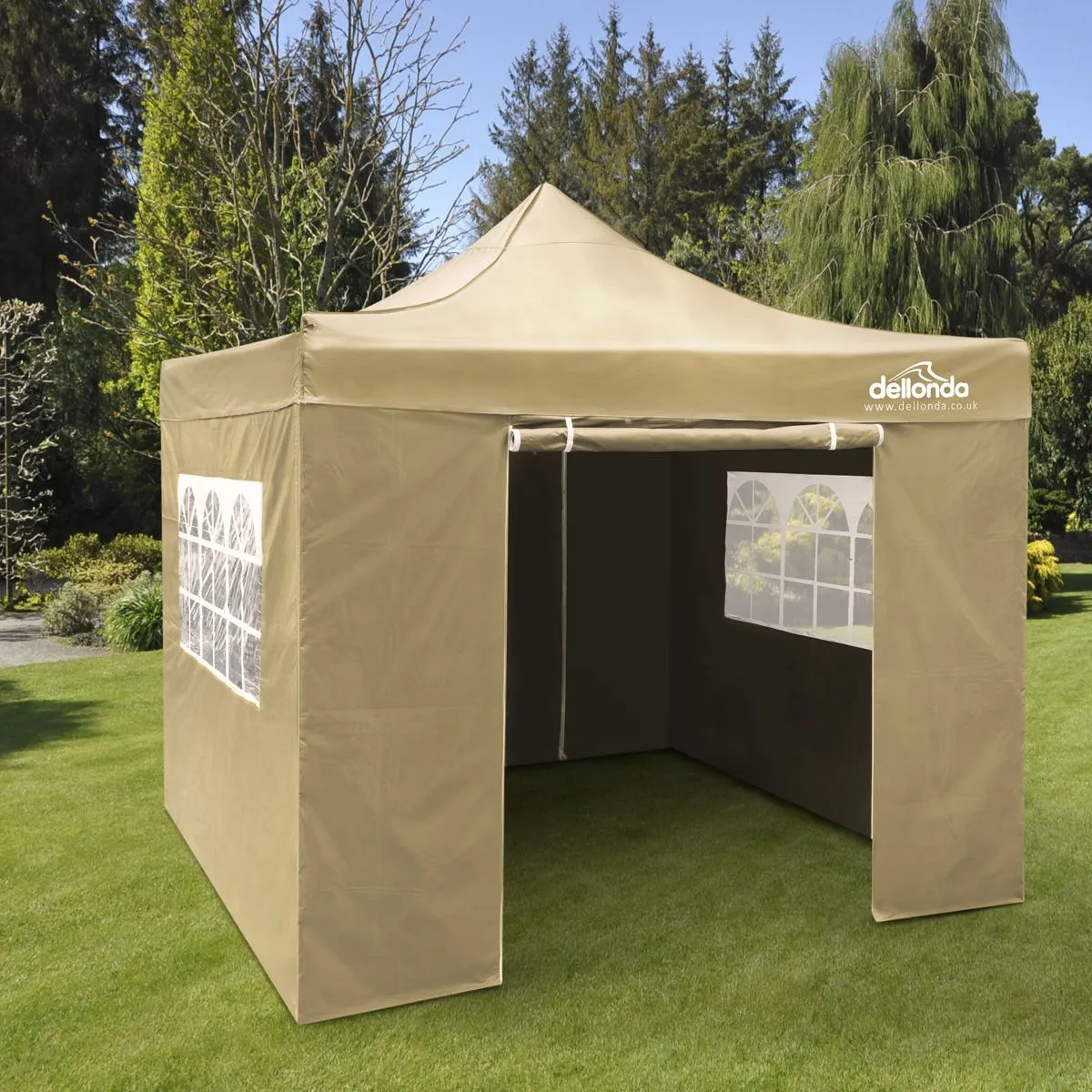 Dellonda Premium 3x3m Pop-Up Gazebo & Side Walls, PVC Coated, Water Resistant Fabric with Carry Bag, Rope, Stakes & Weight Bags - Beige