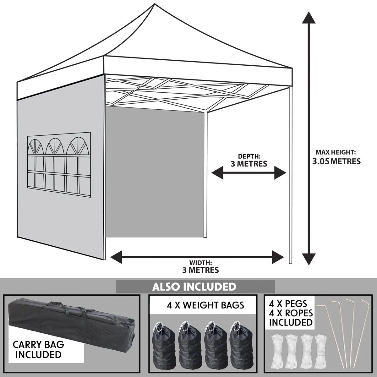 Dellonda Premium 3x3m Pop-Up Gazebo & Side Walls, PVC Coated, Water Resistant Fabric with Carry Bag, Rope, Stakes & Weight Bags - Beige