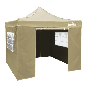 Dellonda Premium 3x3m Pop-Up Gazebo & Side Walls, PVC Coated, Water Resistant Fabric with Carry Bag, Rope, Stakes & Weight Bags - Beige