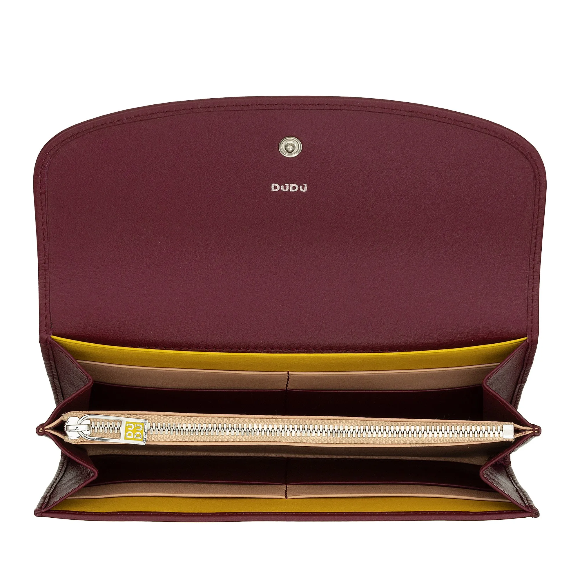 DUDU WOMEN LARGE WORLD IN COLORED LEATHER, Continental portfolio, credit cards pockets, hinge testers