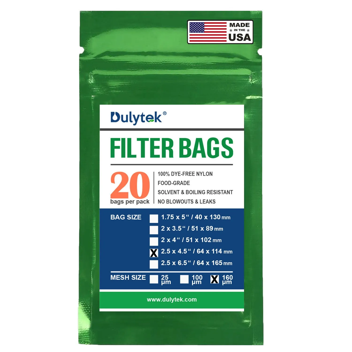 Dulytek® Premium Nylon Press Filter Bags, 2.5" x 4.5", Various Micron Mesh Sizes, Free Packing Card, Zero Blowouts
