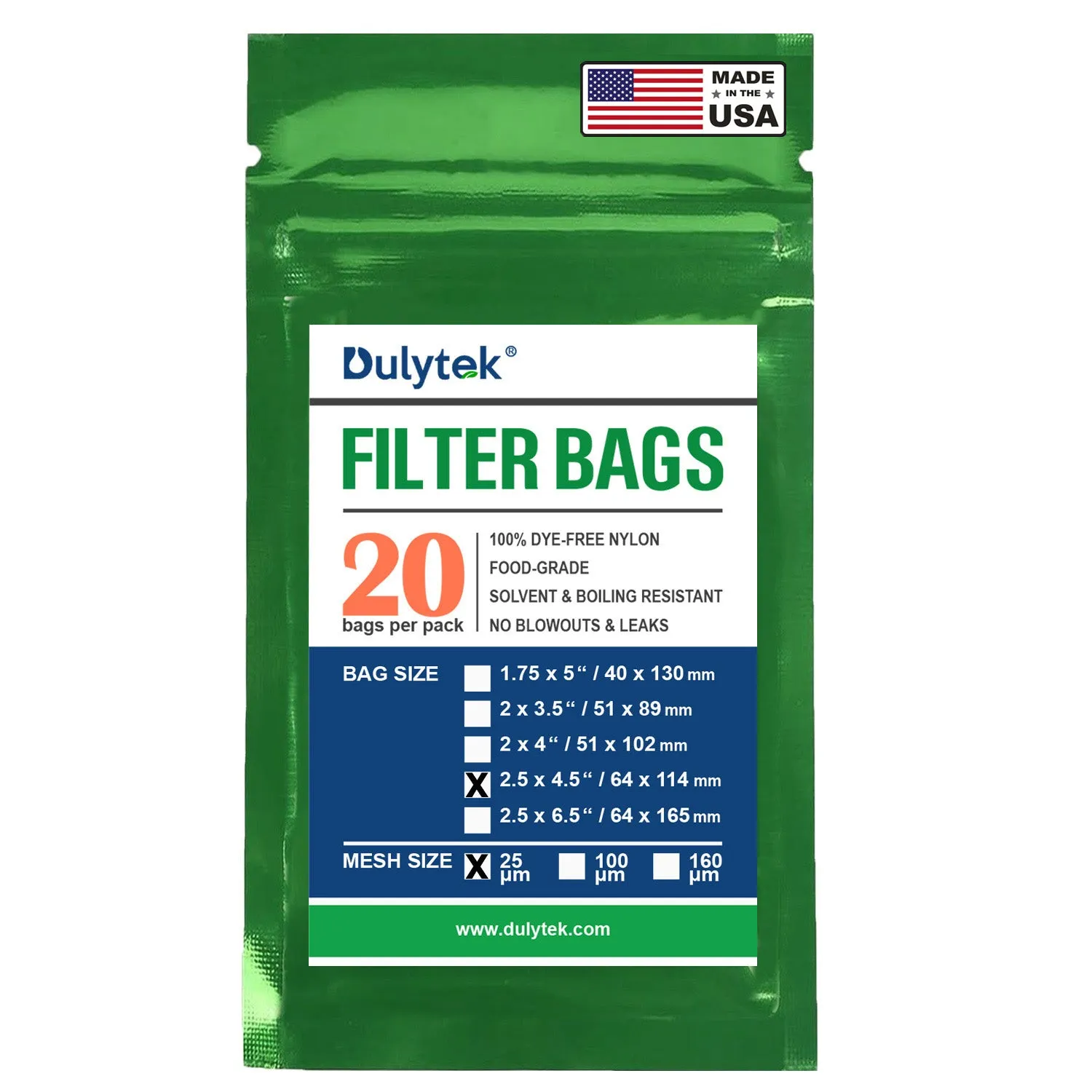 Dulytek® Premium Nylon Press Filter Bags, 2.5" x 4.5", Various Micron Mesh Sizes, Free Packing Card, Zero Blowouts