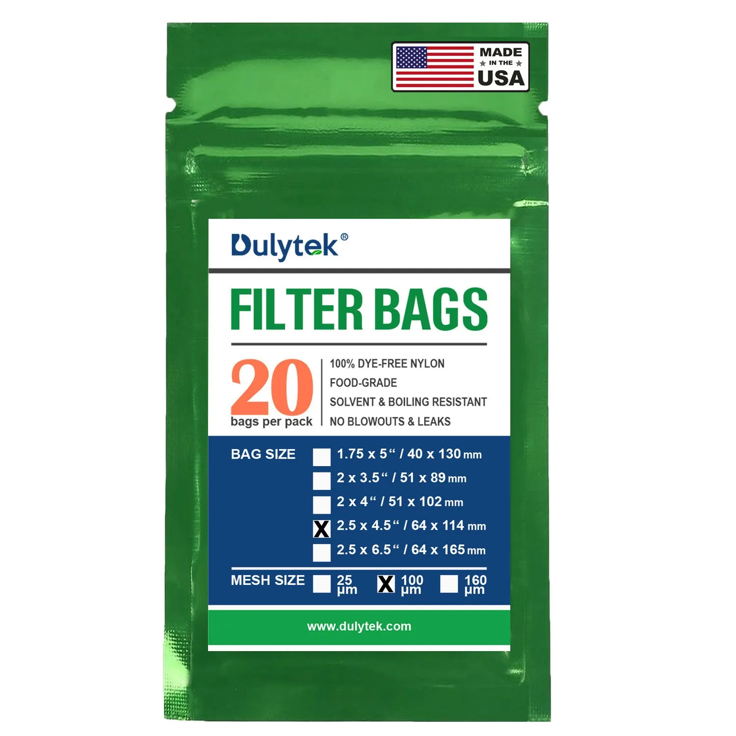 Dulytek® Premium Nylon Press Filter Bags, 2.5" x 4.5", Various Micron Mesh Sizes, Free Packing Card, Zero Blowouts