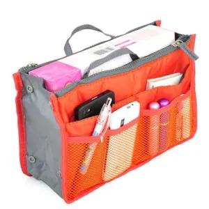 Feikai Practical Expandable 13 Pocket Nylon Dual Handbag Insert Large Purse Makeup Organizer Pouch Tidy & Neat Cosmetic Storage Toiletry Overnight Bag with Handles for Outdoor Sports Travel