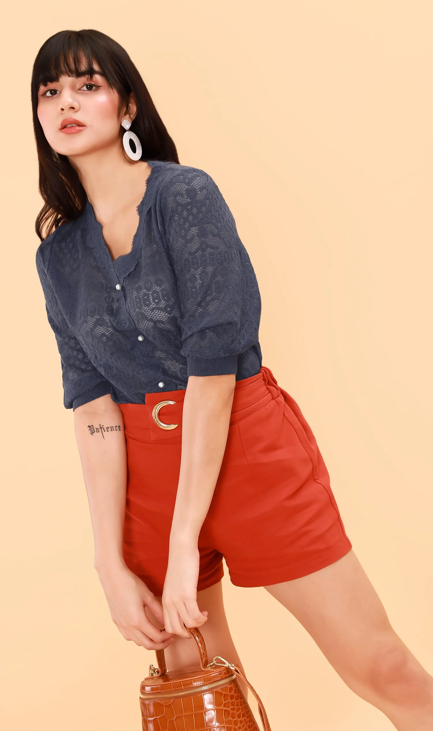 FRANCES Lace-Trimmed Top  (Deep Taro)
