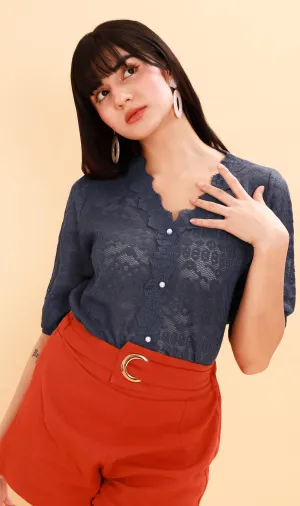 FRANCES Lace-Trimmed Top  (Deep Taro)