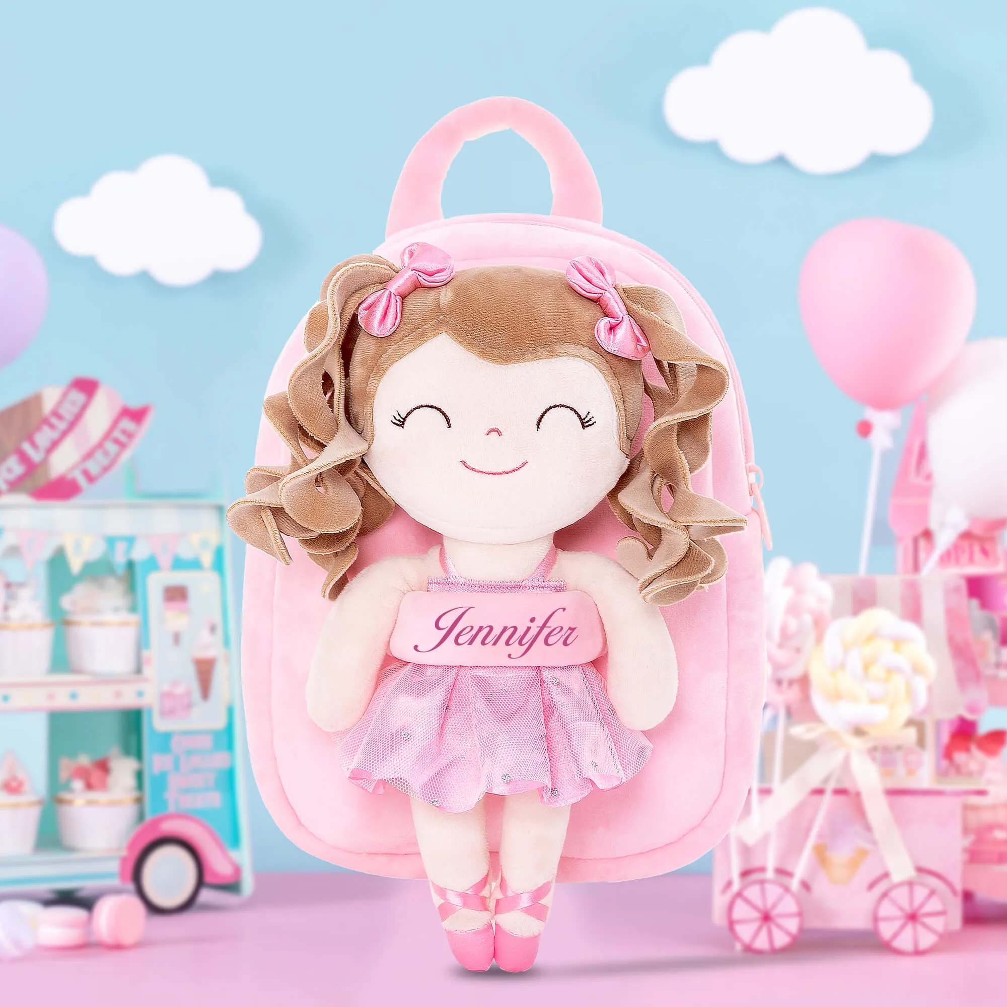 Gloveleya 9-inch Plush Curly Ballet Girl Dolls Backpack Gifts Ballet Dream