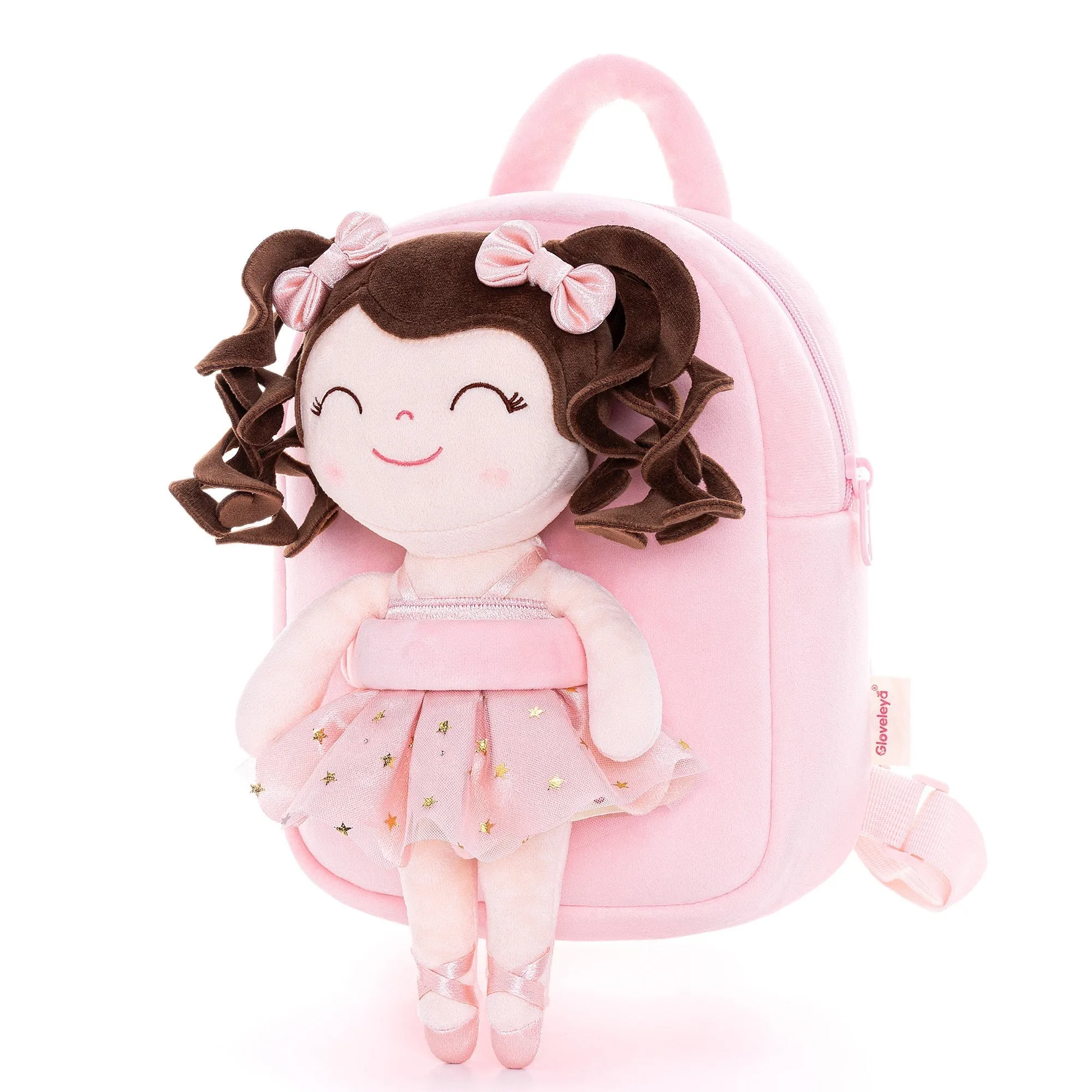 Gloveleya 9-inch Toddler Backpack Plush Curly Ballet Girl Dolls Backpack Champagne Pink Ballet Dream
