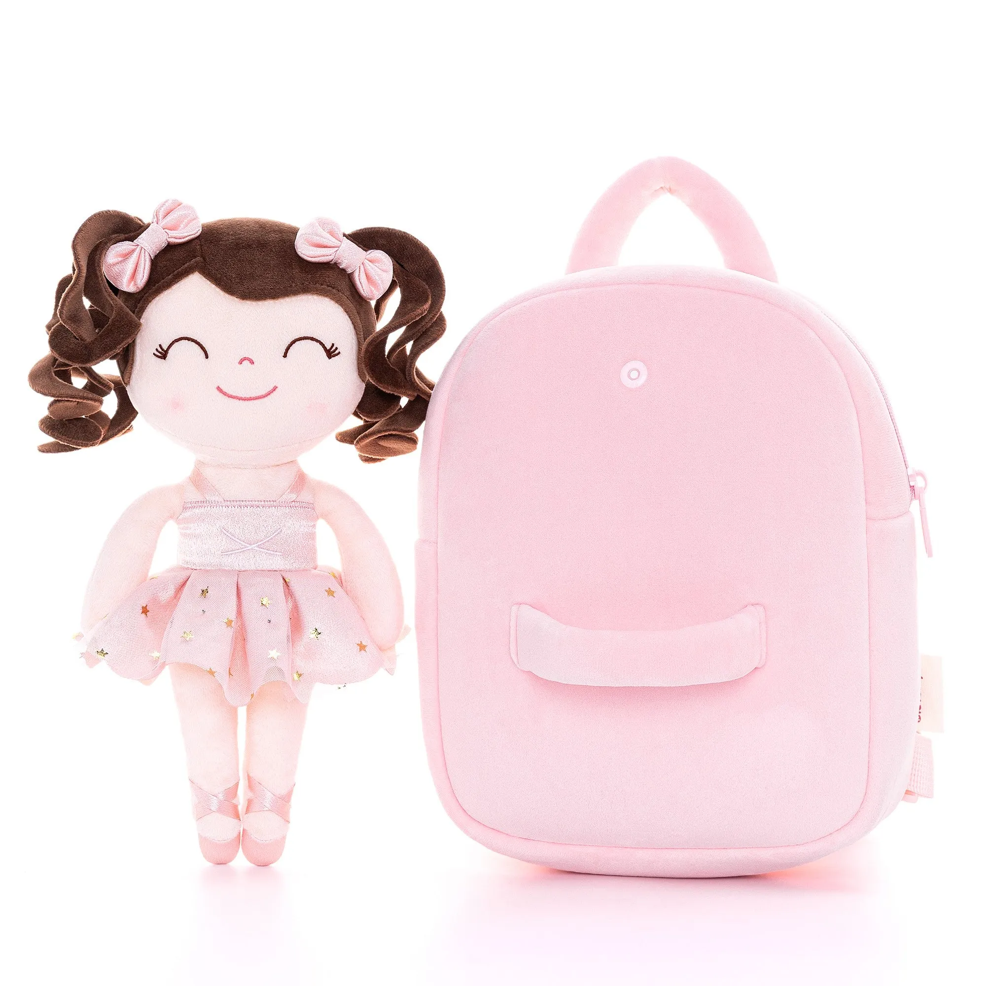 Gloveleya 9-inch Toddler Backpack Plush Curly Ballet Girl Dolls Backpack Champagne Pink Ballet Dream