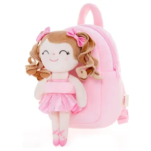 Gloveleya 9-inch Toddler Backpack Plush Curly Ballet Girl Dolls Backpack Peach Ballet Dream