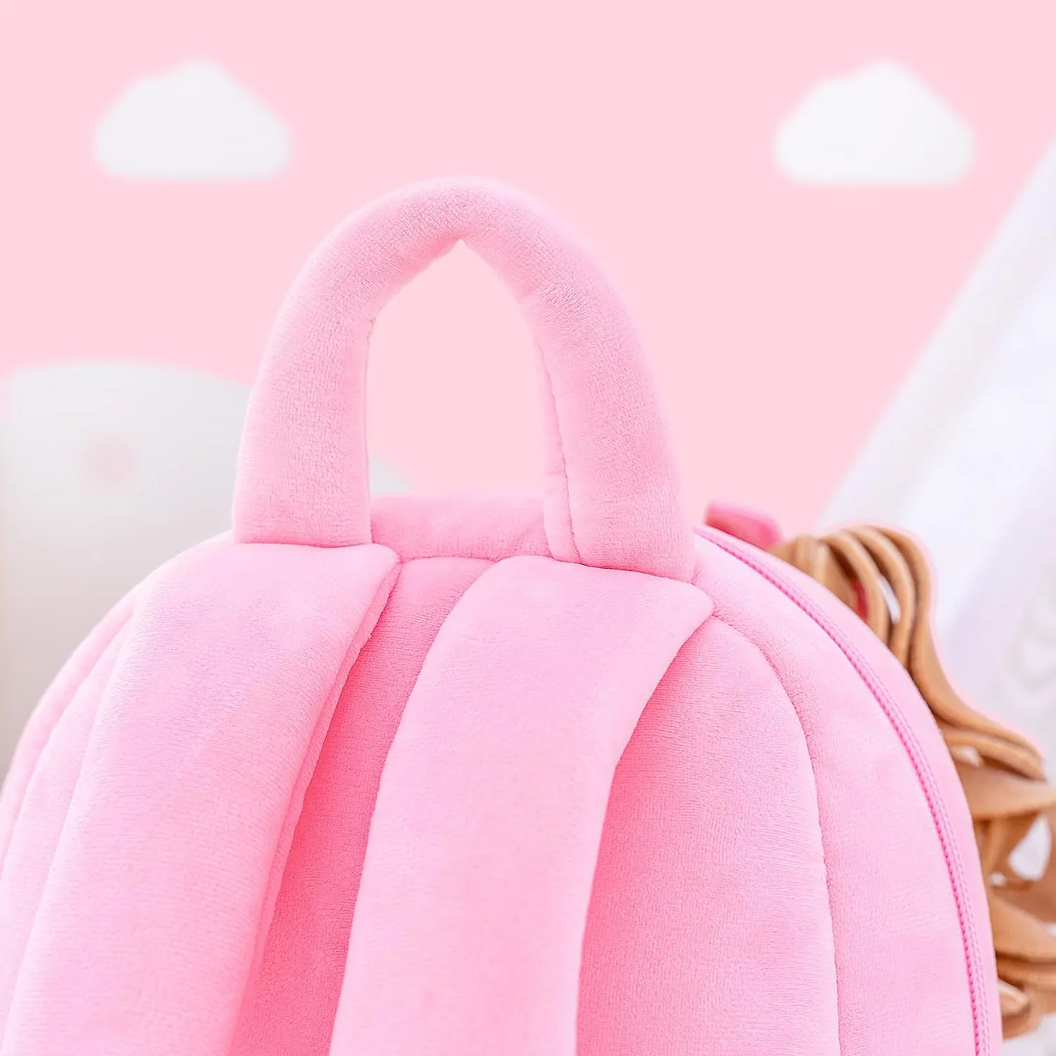 Gloveleya 9-inch Toddler Backpack Plush Curly Ballet Girl Dolls Backpack Peach Ballet Dream