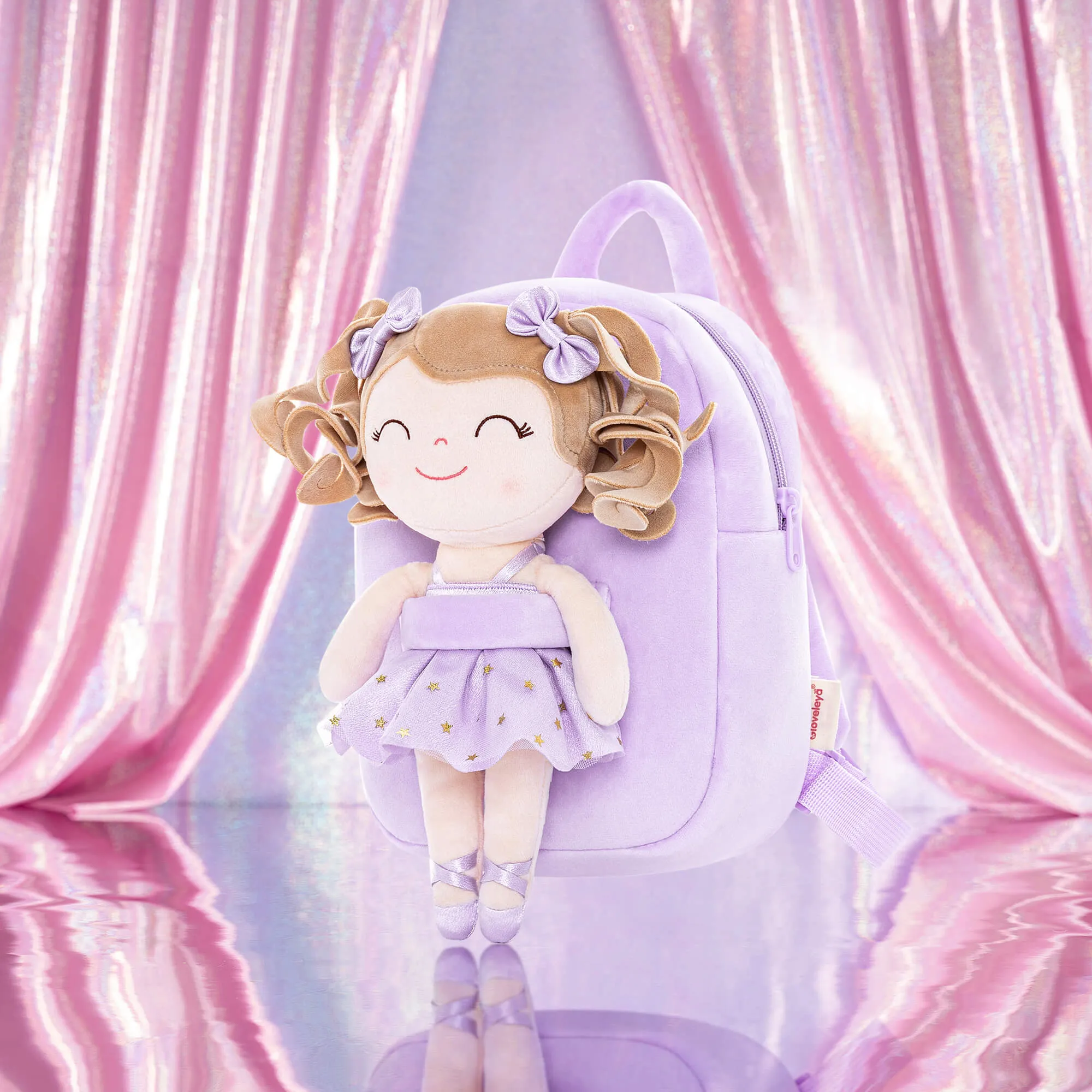 Gloveleya 9-inch Toddler Backpack Plush Curly Ballet Girl Dolls Backpack Purple Ballet Dream