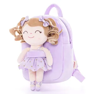 Gloveleya 9-inch Toddler Backpack Plush Curly Ballet Girl Dolls Backpack Purple Ballet Dream