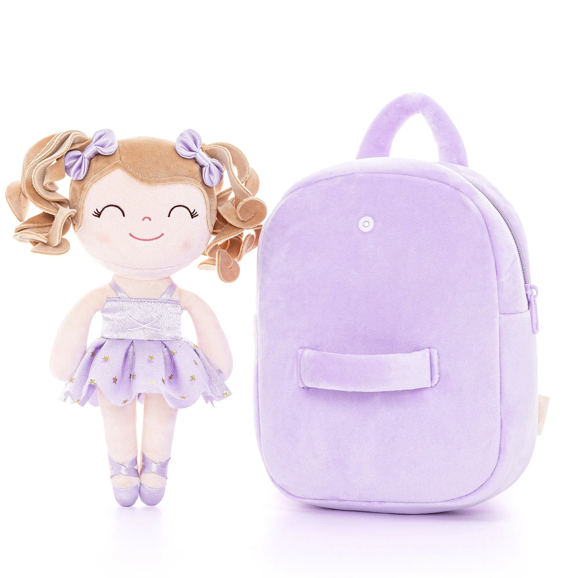 Gloveleya 9-inch Toddler Backpack Plush Curly Ballet Girl Dolls Backpack Purple Ballet Dream
