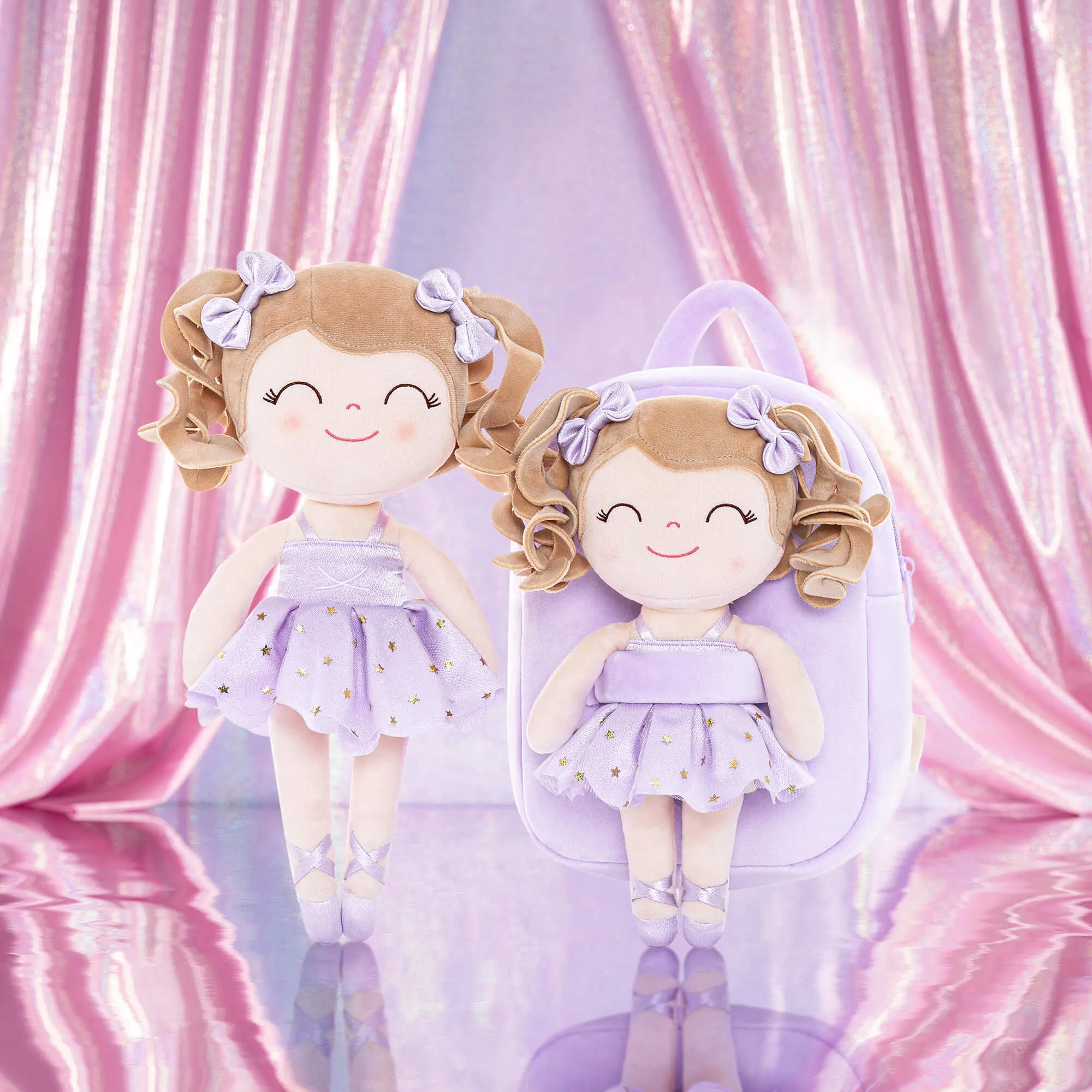Gloveleya 9-inch Toddler Backpack Plush Curly Ballet Girl Dolls Backpack Purple Ballet Dream